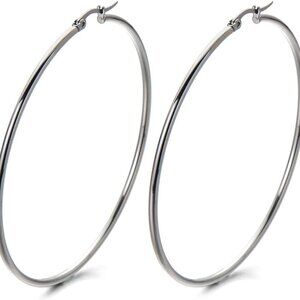 Statement 80mm Silver Stainless Steel Huggie Hoop Earrings - Women's Jewelry